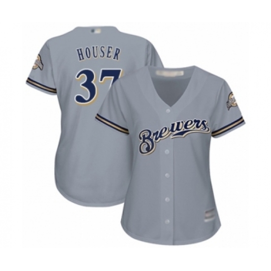 Women's Milwaukee Brewers #37 Adrian Houser Authentic Grey Road Cool Base Baseball Player Jersey - Ujersey