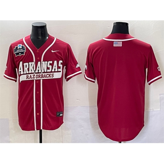 Men's Arkansas Razorbacks Blank Cardinal 2025 World Series & SEC Patch Stitched Jersey - Ujersey