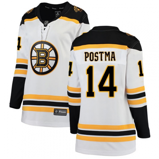 Women's Boston Bruins #14 Paul Postma Authentic White Away Fanatics Branded Breakaway NHL Jersey - Ujersey