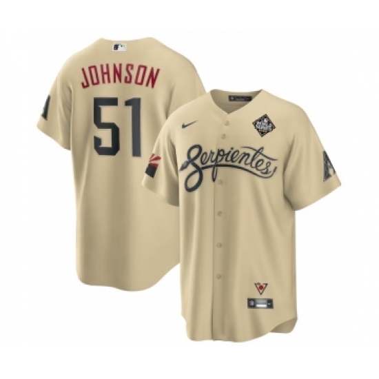 Men's Arizona Diamondbacks #51 Randy Johnson Gold 2023 World Series City Connect Cool Base Stitched Baseball Jersey - Ujersey