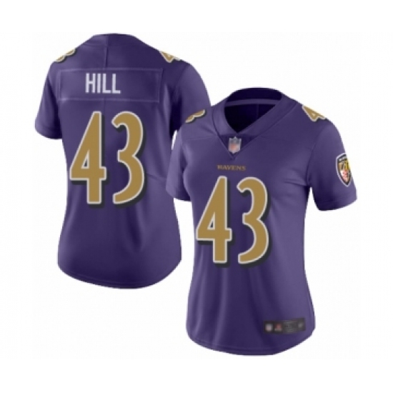 Women's Baltimore Ravens #43 Justice Hill Limited Purple Rush Vapor Untouchable Football Jersey - Ujersey