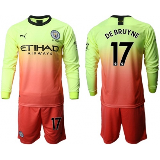 Manchester City #17 De Bruyne Third Long Sleeves Soccer Club Jersey