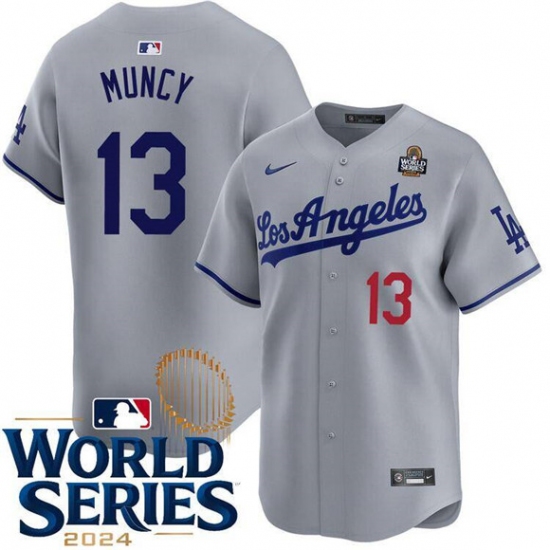 Men's Los Angeles Dodgers #13 Max Muncy Gray 2024 World Series Limited Stitched Baseball Jersey - Ujersey