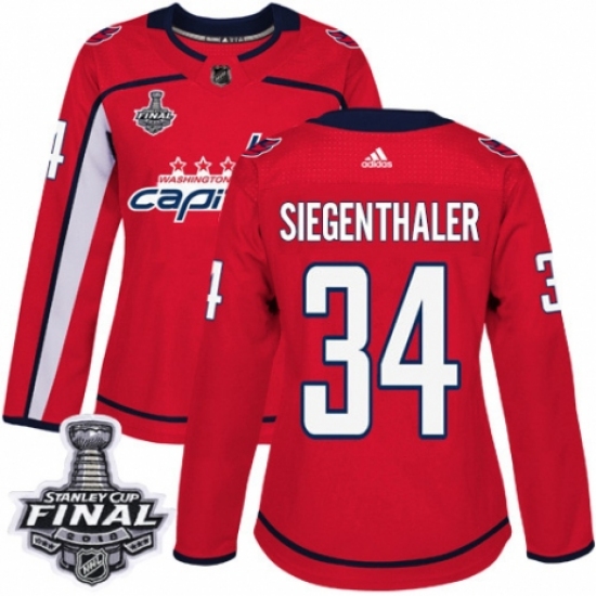 Women's Adidas Washington Capitals #34 Jonas Siegenthaler Authentic Red Home 2018 Stanley Cup Final NHL Jersey - Ujersey