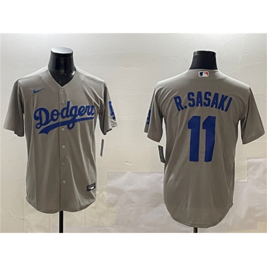 Men's Los Angeles Dodgers #11 Roki Sasaki Gray Cool Base Stitched Baseball Jersey - ujerseystore