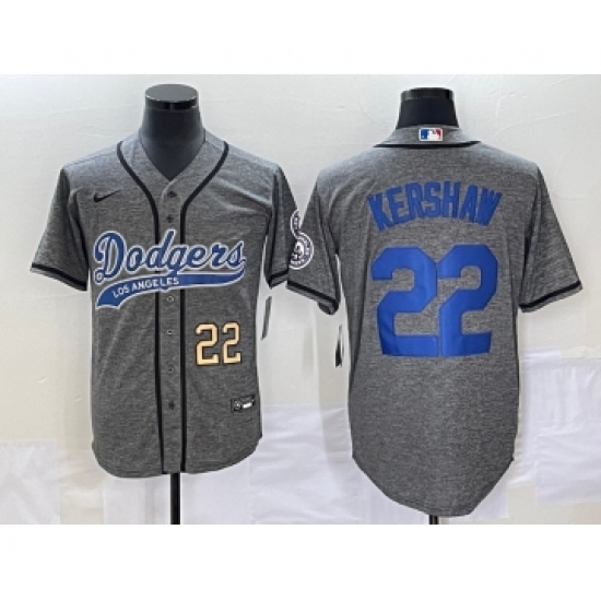 Men's Los Angeles Dodgers #22 Clayton Kershaw Number Grey Gridiron Cool Base Stitched Baseball Jersey - Ujersey