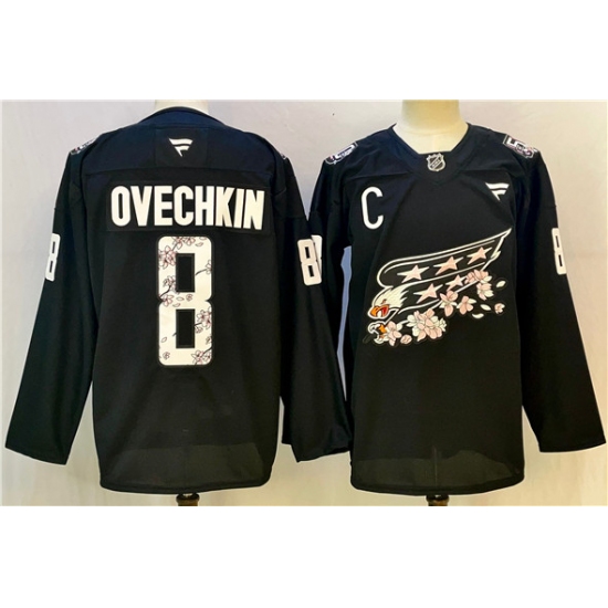 Men's Washington Capitals #8 Alex Ovechkin Black Cherry Blossom With C Stitched Hockey Jersey - Ujersey