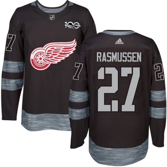 Men's Adidas Detroit Red Wings #27 Michael Rasmussen Authentic Black 1917-2017 100th Anniversary NHL Jersey - Ujersey