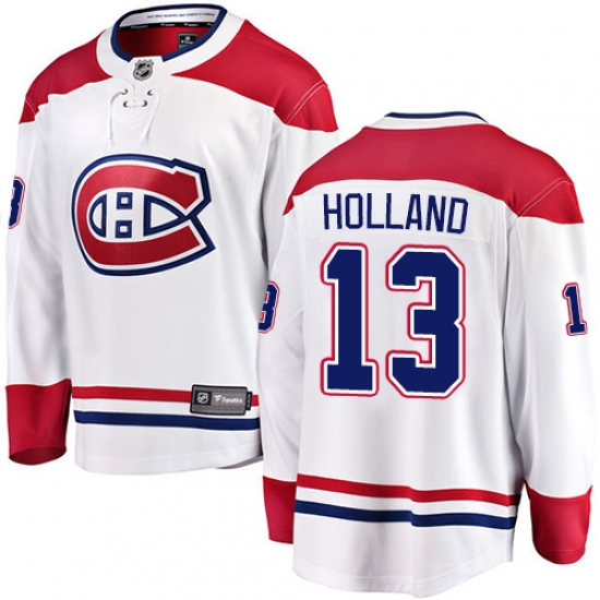 Men's Montreal Canadiens #13 Peter Holland Authentic White Away Fanatics Branded Breakaway NHL Jersey - Ujersey