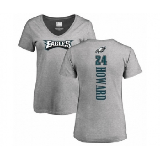 Women's Philadelphia Eagles #24 Jordan Howard Ash Backer V-Neck T-Shirt - Ujersey