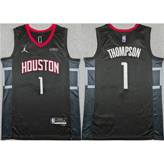 Men's Houston Rockets #1 Amen Thompson Black Statement Edition Stitched Jersey - Ujersey