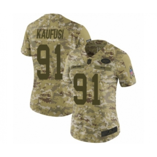 Women's New York Jets #91 Bronson Kaufusi Limited Camo 2018 Salute to Service Football Jersey - Ujersey