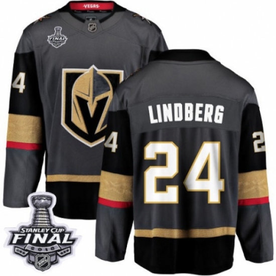 Youth Vegas Golden Knights #24 Oscar Lindberg Authentic Black Home Fanatics Branded Breakaway 2018 Stanley Cup Final NHL Jersey - Ujersey