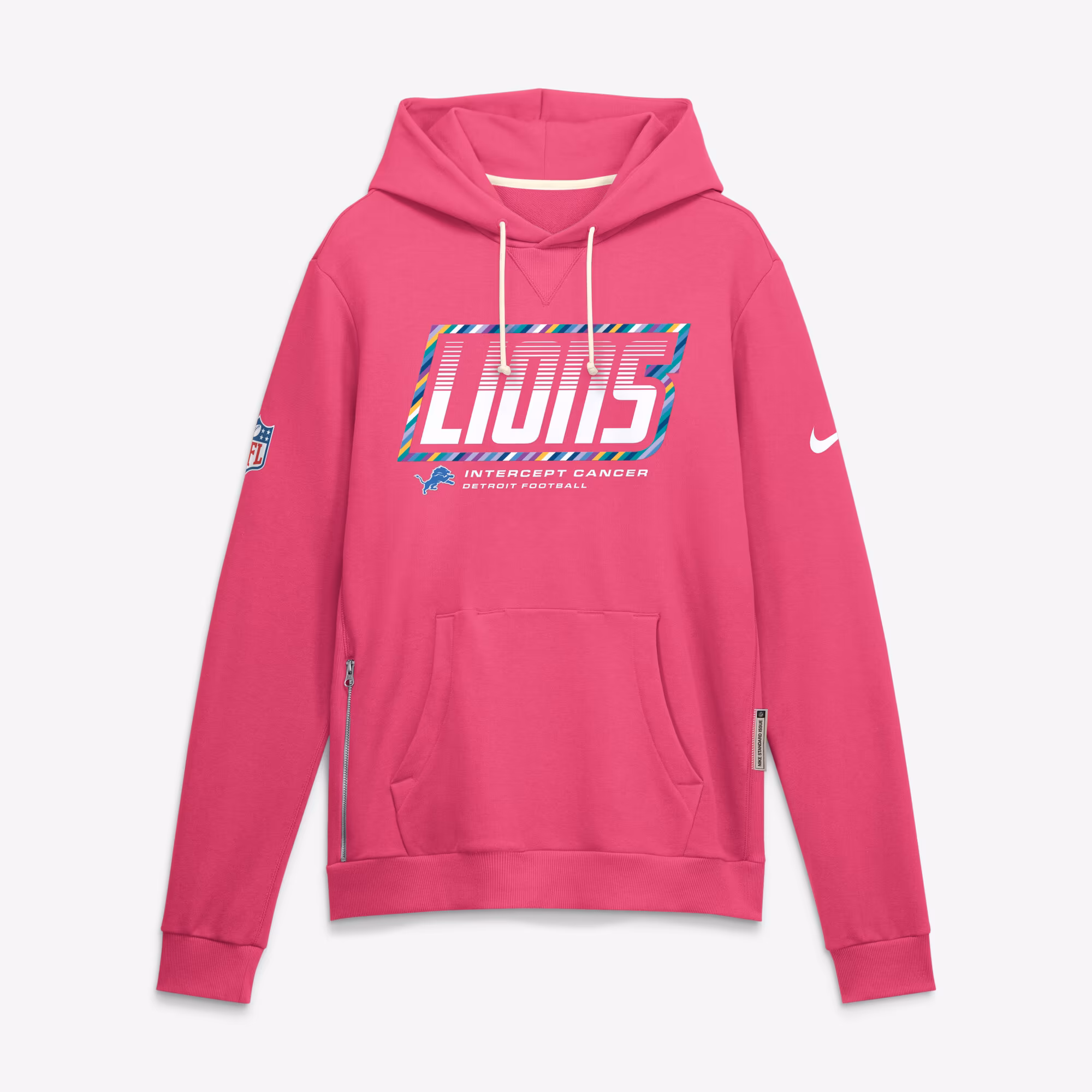 Men's Detroit Lions Nike Pink 2026 NFL Crucial Catch Sideline Standard Issue Dri-FIT Pullover Hoodie - Ujersey