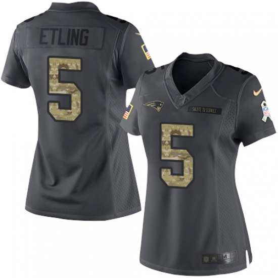 Women's Nike New England Patriots #5 Danny Etling Limited Black 2016 Salute to Service NFL Jersey - Ujersey