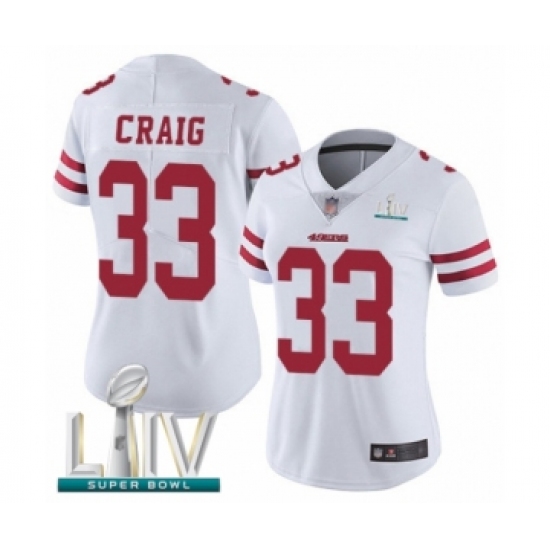 Women's San Francisco 49ers #33 Roger Craig White Vapor Untouchable Limited Player Super Bowl LIV Bound Football Jersey - Ujersey