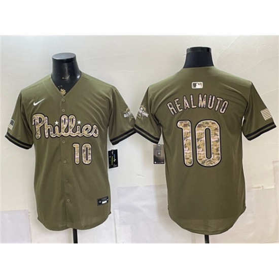 Men's Philadelphia Phillies #10 J.T. Realmuto Olive 2026 Armed Forces Day Stitched Jersey - Ujersey