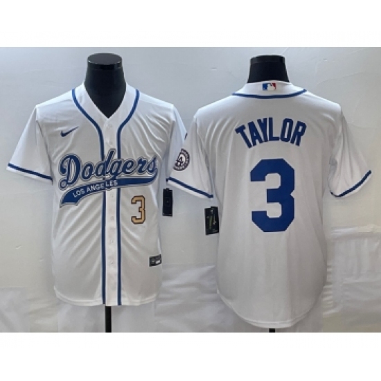 Men's Los Angeles Dodgers #3 Chris Taylor Number White Cool Base Stitched Baseball Jersey - Ujersey