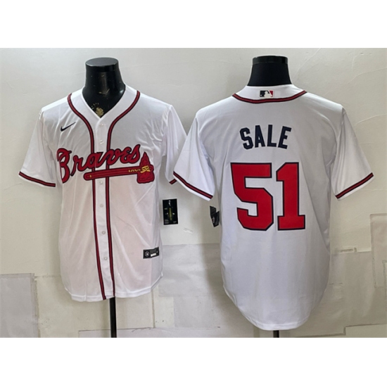 Men's Atlanta Braves #51 Chris Sale White Cool Base Stitched Baseball Jersey - Ujersey