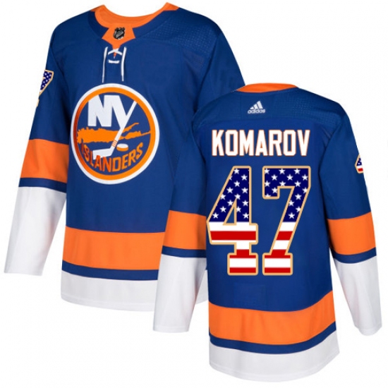 Youth Adidas New York Islanders #47 Leo Komarov Authentic Royal Blue USA Flag Fashion NHL Jersey - Ujersey