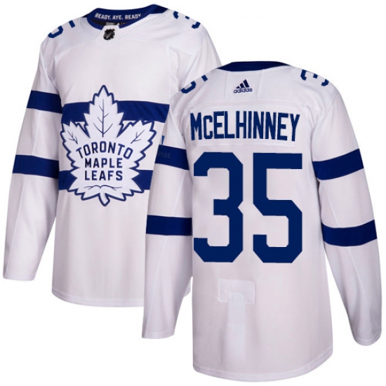 Youth Adidas Toronto Maple Leafs #35 Curtis McElhinney Authentic White 2018 Stadium Series NHL Jersey - Ujersey