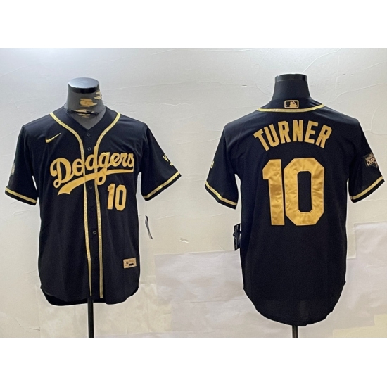 Men's Los Angeles Dodgers #10 Justin Turner Black Cool Base Stitched MLB Jersey - Ujersey