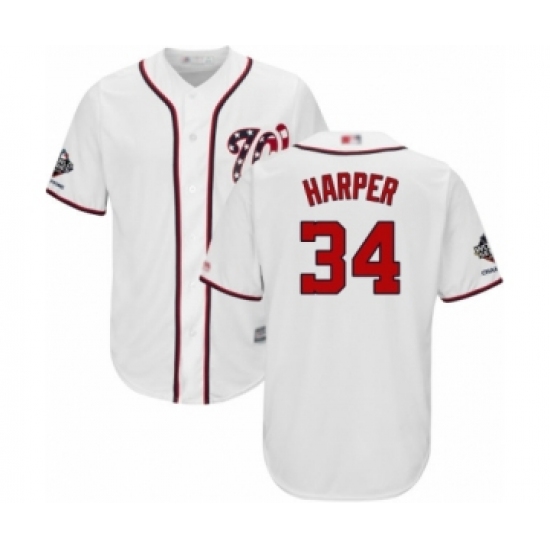 Youth Washington Nationals #34 Bryce Harper Authentic White Home Cool Base 2019 World Series Champions Baseball Jersey - Ujersey