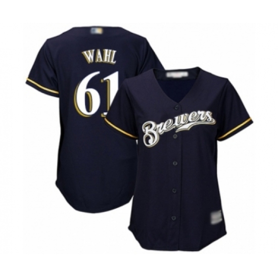 Women's Milwaukee Brewers #61 Bobby Wahl Authentic Navy Blue Alternate Cool Base Baseball Player Jersey - Ujersey