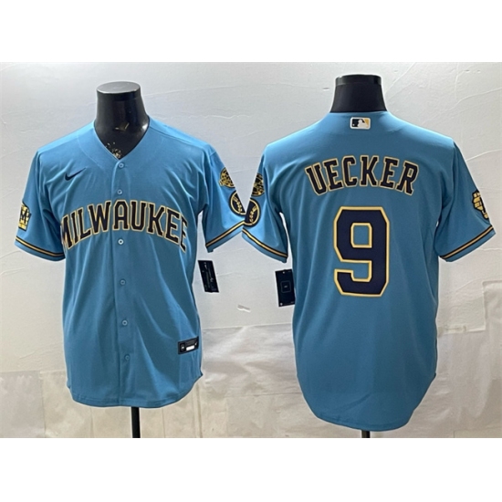 Men's Milwaukee Brewers #9 Bob Uecker Blue With Home & Bob Uecker Stitched Baseball Jersey - Ujersey