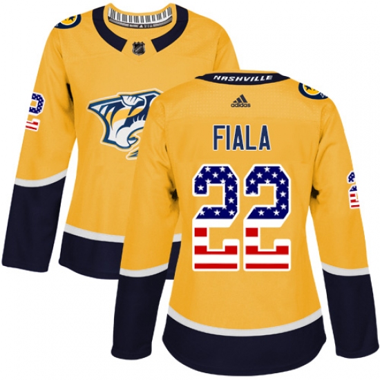 Women's Adidas Nashville Predators #22 Kevin Fiala Authentic Gold USA Flag Fashion NHL Jersey - Ujersey