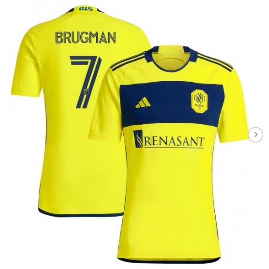 Mens Nashville SC Gastón Brugman adidas Yellow 2024 The 615 Kit Replica Player Jersey - Ujersey