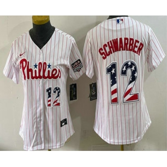 Women's Philadelphia Phillies #12 Kyle Schwarber White USA 250 Fourth of July Home Stitched Jersey - Ujersey