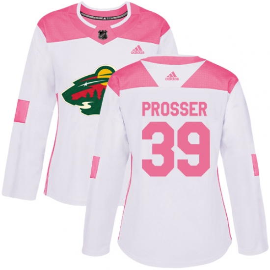 Women's Adidas Minnesota Wild #39 Nate Prosser Authentic White Pink Fashion NHL Jersey - Ujersey