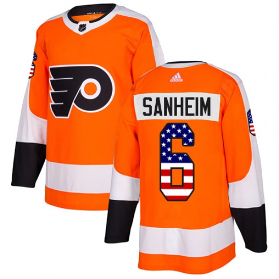 Youth Adidas Philadelphia Flyers #6 Travis Sanheim Authentic Orange USA Flag Fashion NHL Jersey - Ujersey