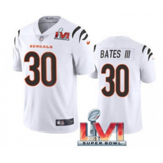 Men's Cincinnati Bengals #30 Jessie Bates III 2022 White Super Bowl LVI Vapor Limited Stitched Jersey - Ujersey