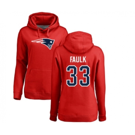 Football Women's New England Patriots #33 Kevin Faulk Red Name & Number Logo Pullover Hoodie - Ujersey