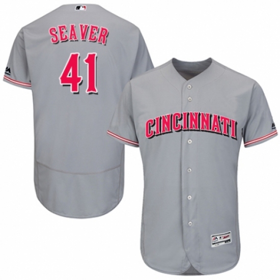 Men's Majestic Cincinnati Reds #41 Tom Seaver Grey Road Flex Base Authentic Collection MLB Jersey - Ujersey