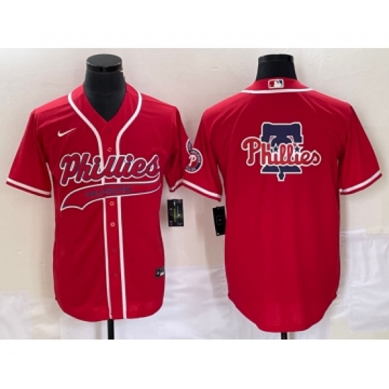 Men's Philadelphia Phillies Red Team Big Logo Cool Base Stitched Baseball Jersey - Ujersey