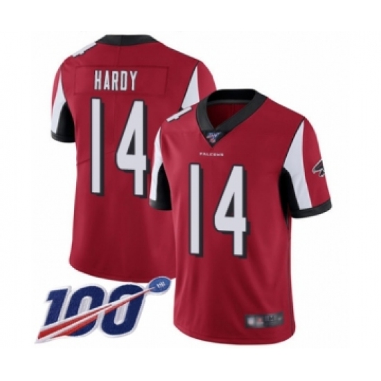 Men's Atlanta Falcons #14 Justin Hardy Red Team Color Vapor Untouchable Limited Player 100th Season Football Jersey - Ujersey
