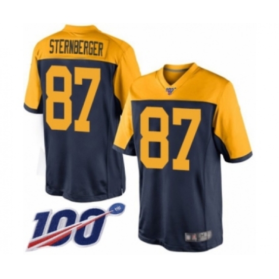 Men's Green Bay Packers #87 Jace Sternberger Limited Navy Blue Alternate 100th Season Football Jersey - Ujersey