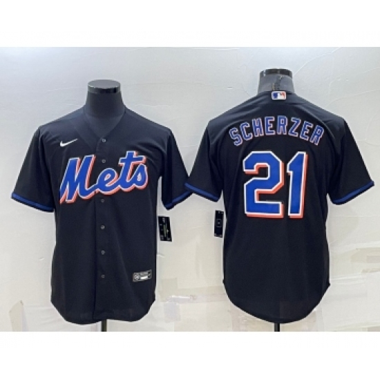 Men's New York Mets #21 Max Scherzer Black Stitched MLB Cool Base Nike Jersey - Ujersey
