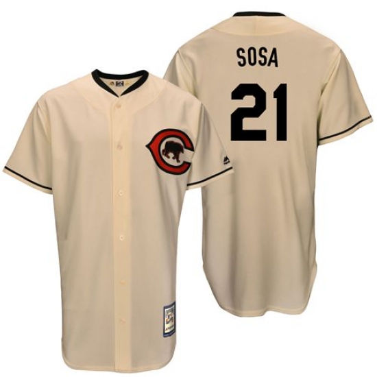 Men's Majestic Chicago Cubs #21 Sammy Sosa Authentic Cream Cooperstown Throwback MLB Jersey - Ujersey