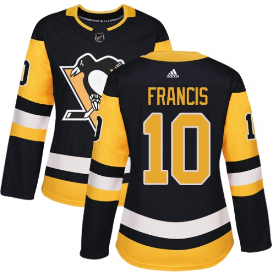 Women's Adidas Pittsburgh Penguins #10 Ron Francis Authentic Black Home NHL Jersey - Ujersey