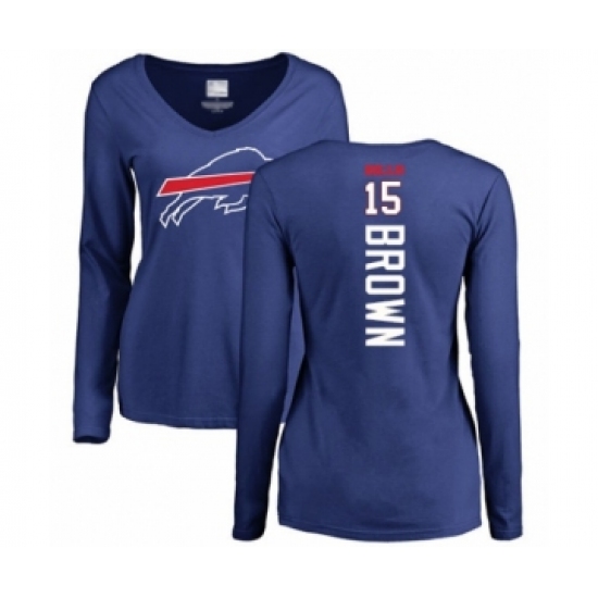 Football Women's Buffalo Bills #15 John Brown Royal Blue Backer Long Sleeve T-Shirt - Ujersey