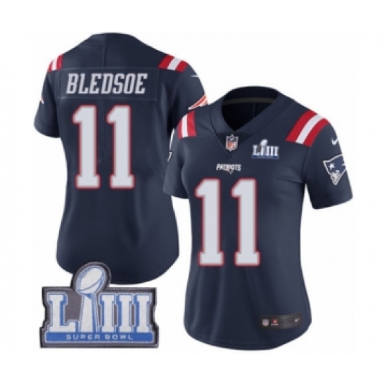 Women's Nike New England Patriots #11 Drew Bledsoe Limited Navy Blue Rush Vapor Untouchable Super Bowl LIII Bound NFL Jersey - Ujersey