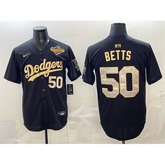 Men's Los Angeles Dodgers #50 Mookie Betts Black Gold 2025 World Series Limited Stitched Baseball Jersey - Ujersey