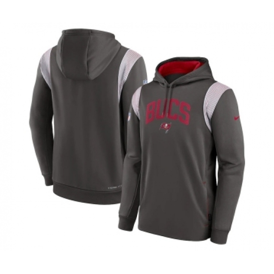Men's Tampa Bay Buccaneers Pewter Sideline Stack Performance Pullover Hoodie - Ujersey
