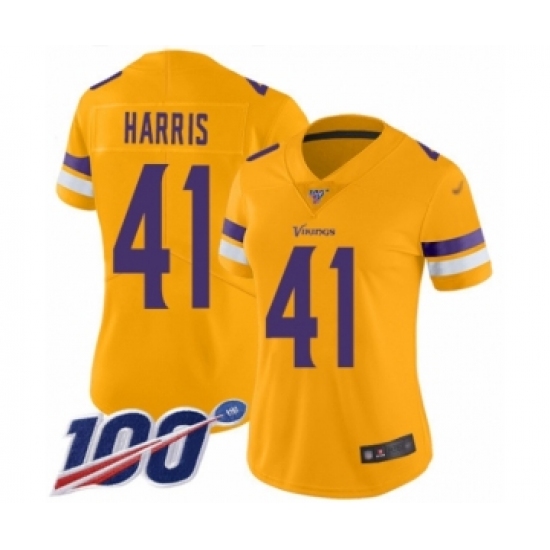 Women's Minnesota Vikings #41 Anthony Harris Limited Gold Inverted Legend 100th Season Football Jersey - Ujersey