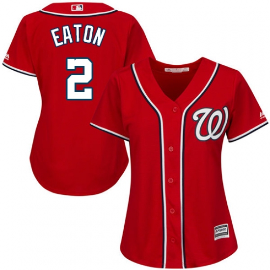 Women's Majestic Washington Nationals #2 Adam Eaton Authentic Red Alternate 1 Cool Base MLB Jersey - Ujersey