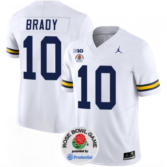 Men's Michigan Wolverines #10 Tom Brady 2023 F.U.S.E. White Rose Bowl Stitched Jersey - Ujersey